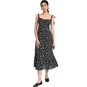 OPT Toile de Jouy Black and White Bow Strap Sundress Midi
